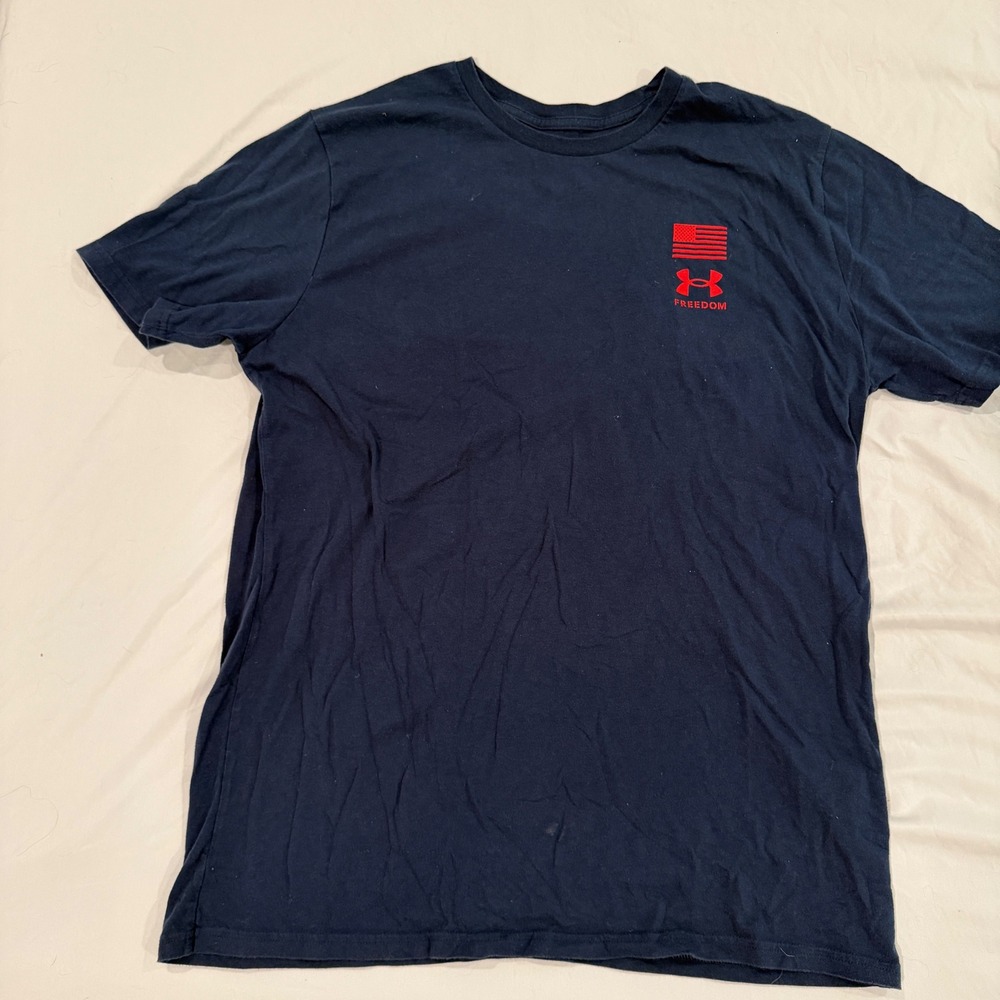 Under Armour Mens Freedom Flag Graphic T-Shirt Navy Blue Loose Fit Large LG